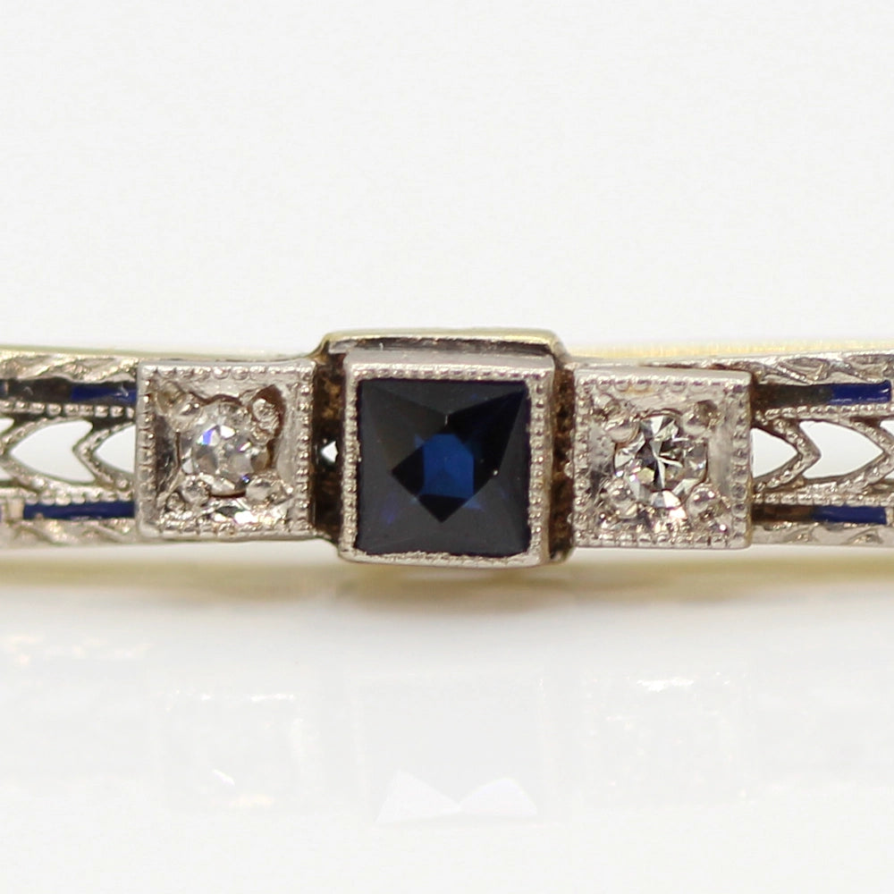 Vintage 14K Gold Sapphire and Diamond Bar Pin