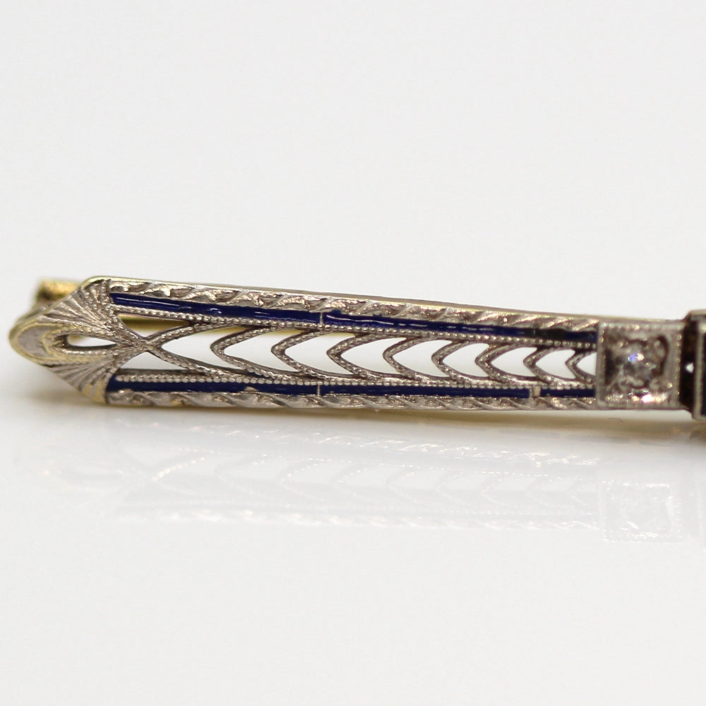 Vintage 14K Gold Sapphire and Diamond Bar Pin
