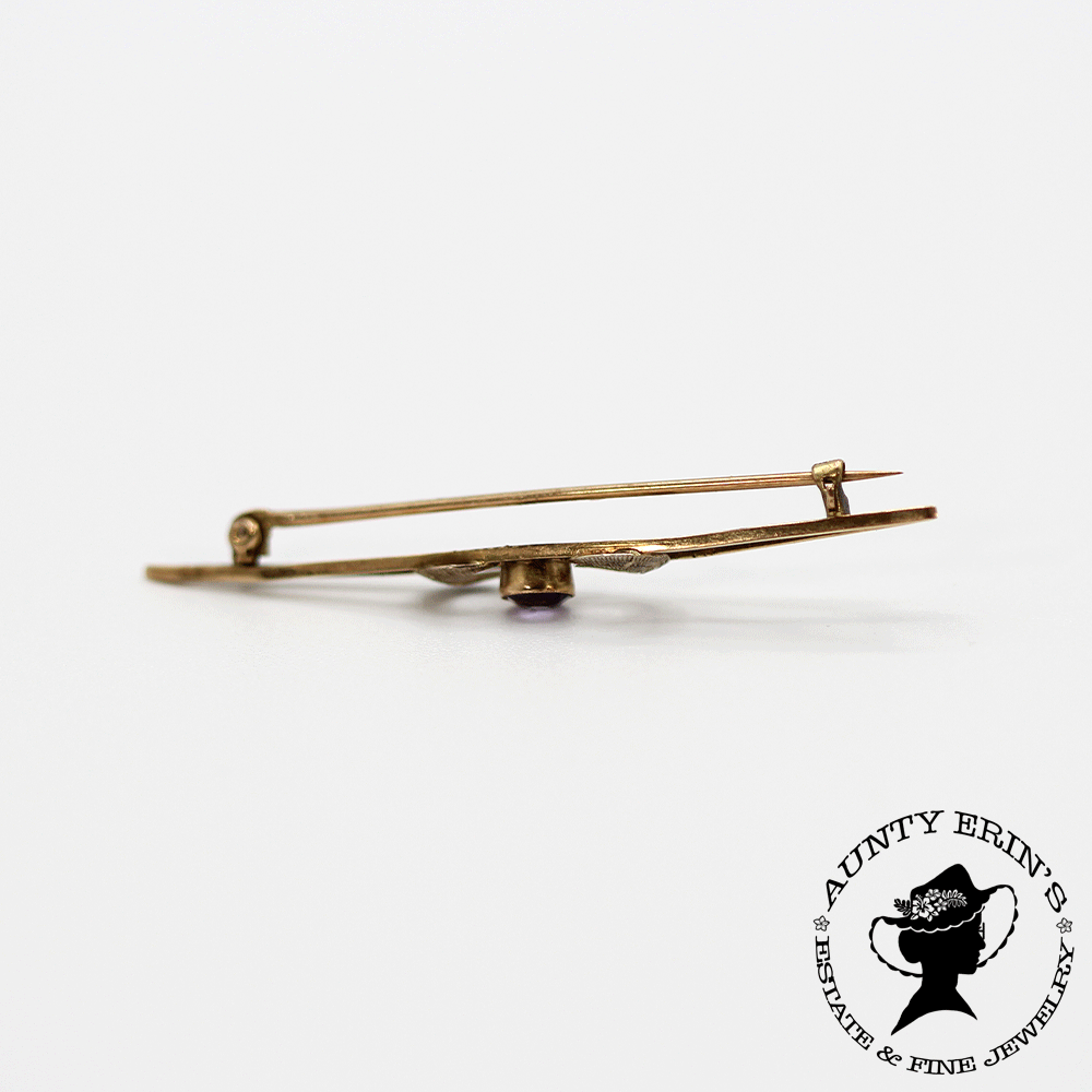 Boho 10K Yellow Gold and Amethyst Moon Pin