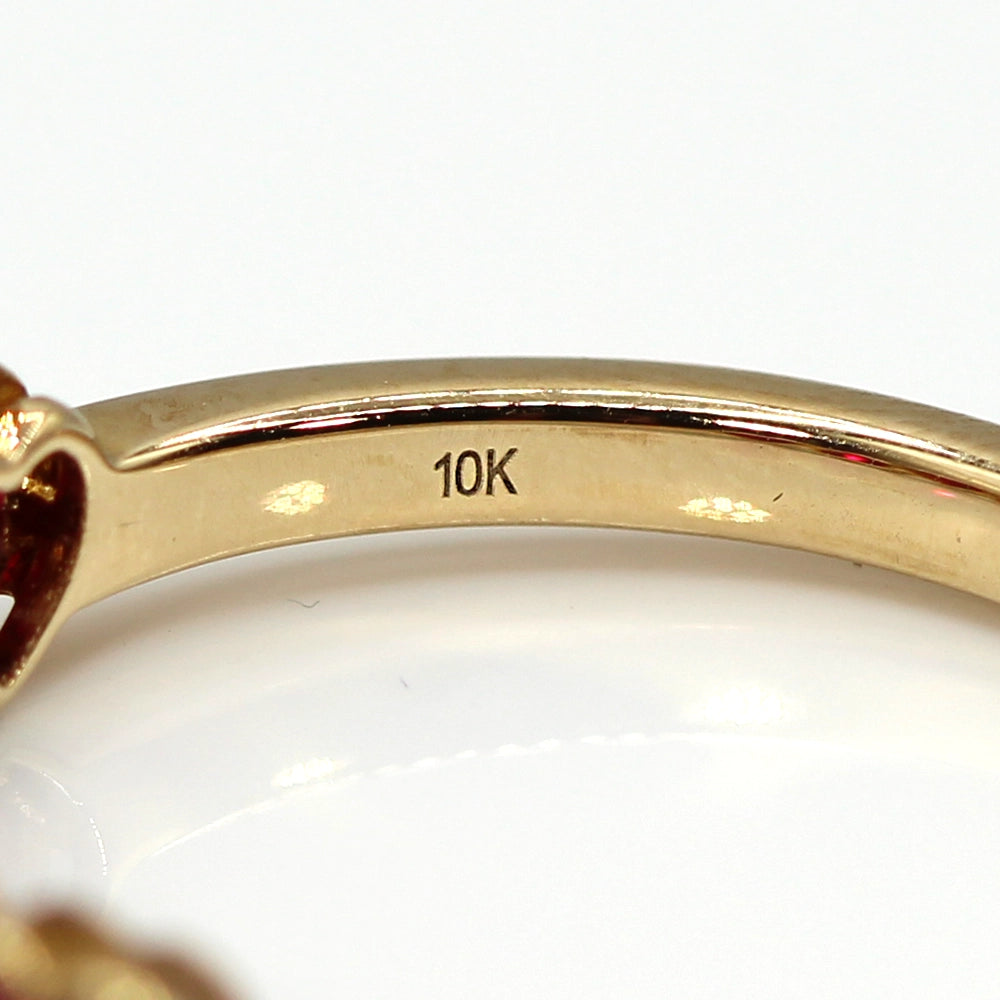 10K Yellow Gold and Red Heart Bezel Set Ring SIZE 10.5
