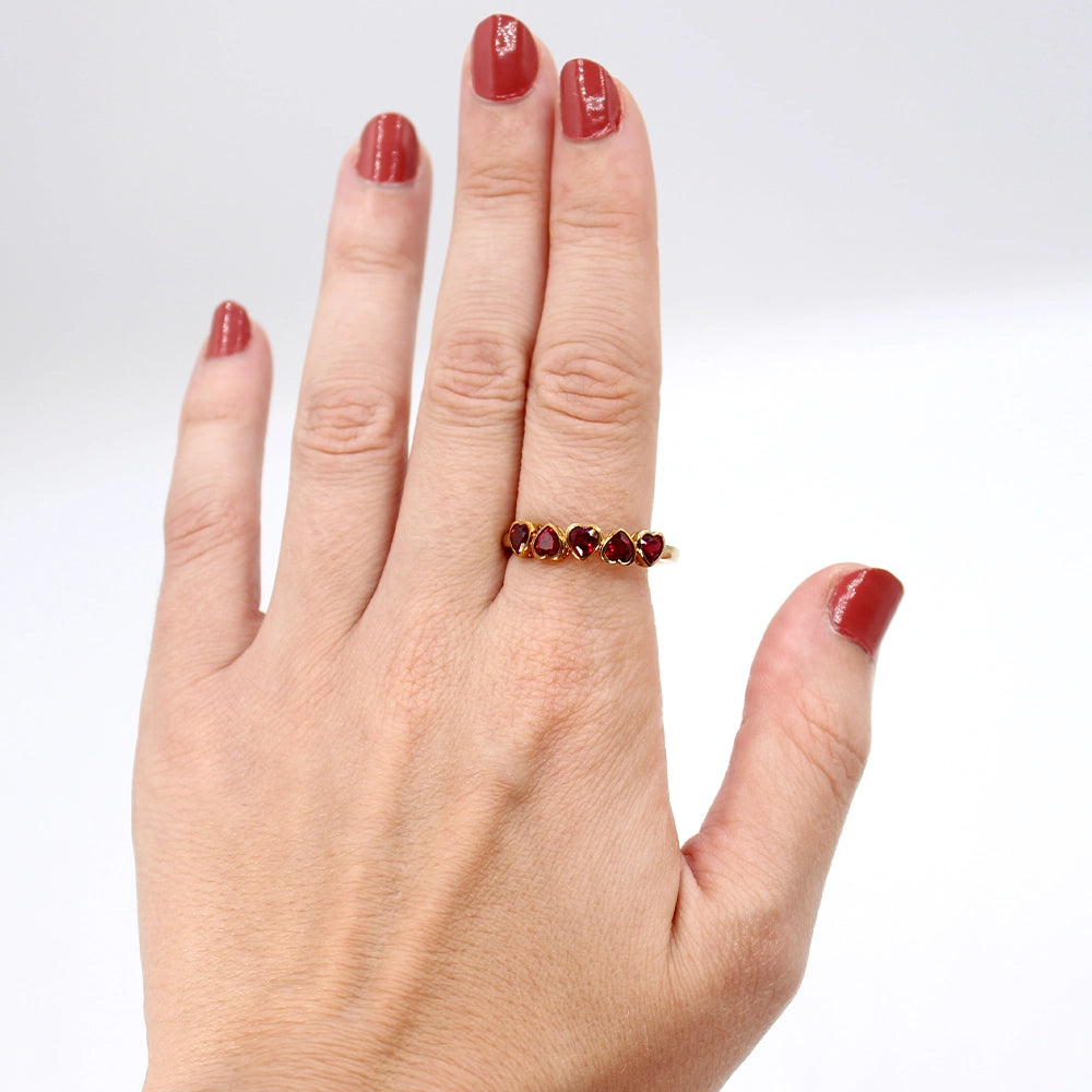 10K Yellow Gold and Red Heart Bezel Set Ring SIZE 10.5