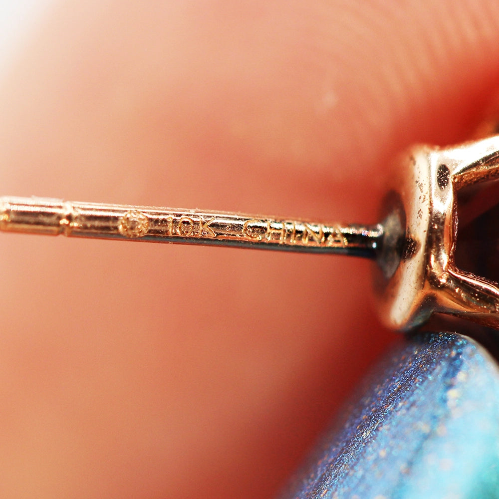 London Blue Topaz and Diamond Halo Stud Earrings in 10K Yellow Gold