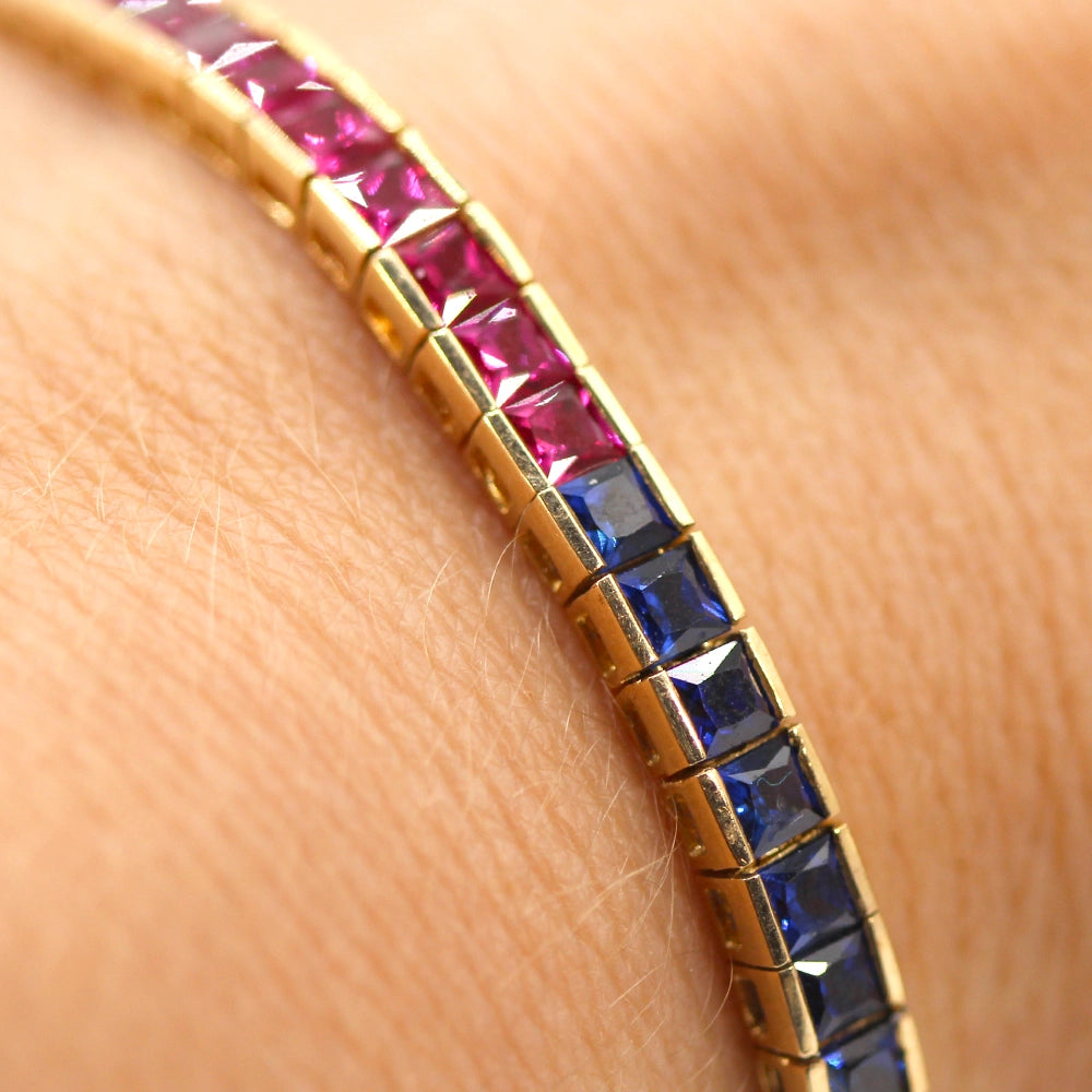 10K Yellow Gold and Rainbow Stones Tennis Bracelet SIZE 7.25