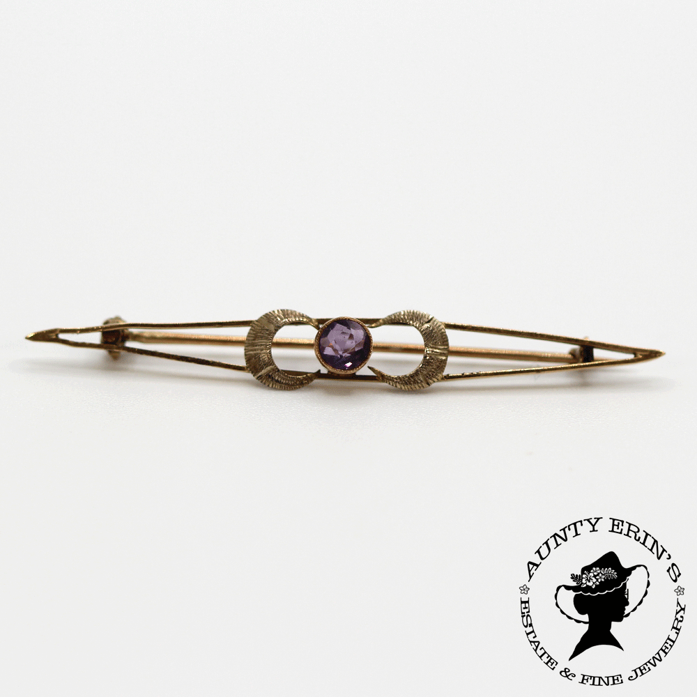 Boho 10K Yellow Gold and Amethyst Moon Pin