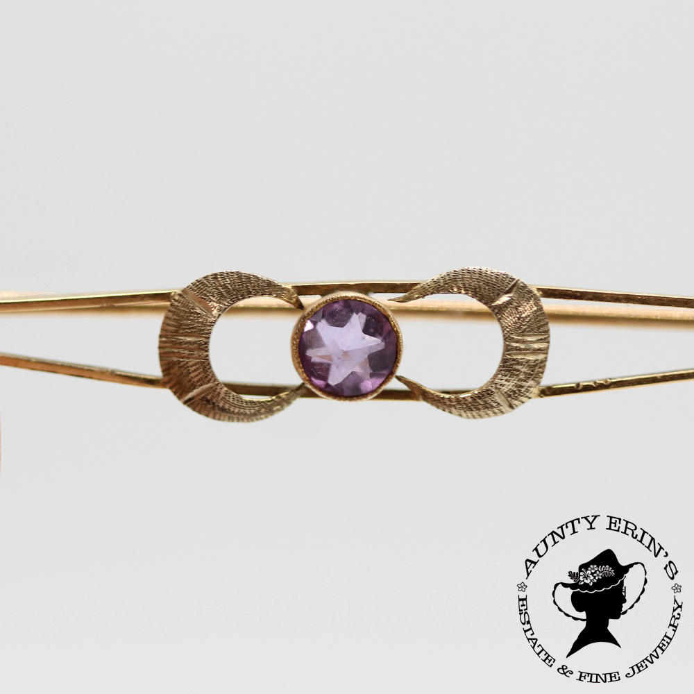 Boho 10K Yellow Gold and Amethyst Moon Pin