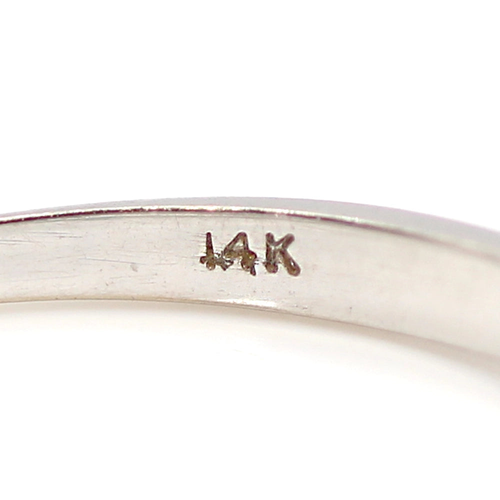 14K White Gold Three Stone White and Blue Diamond Ring Size 7.75