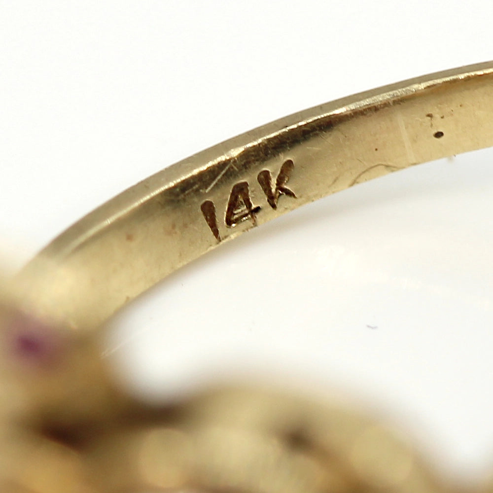 14K Yellow Gold Turtle Motif Motion Ring with Diamonds and Rubies SIZE 7.5