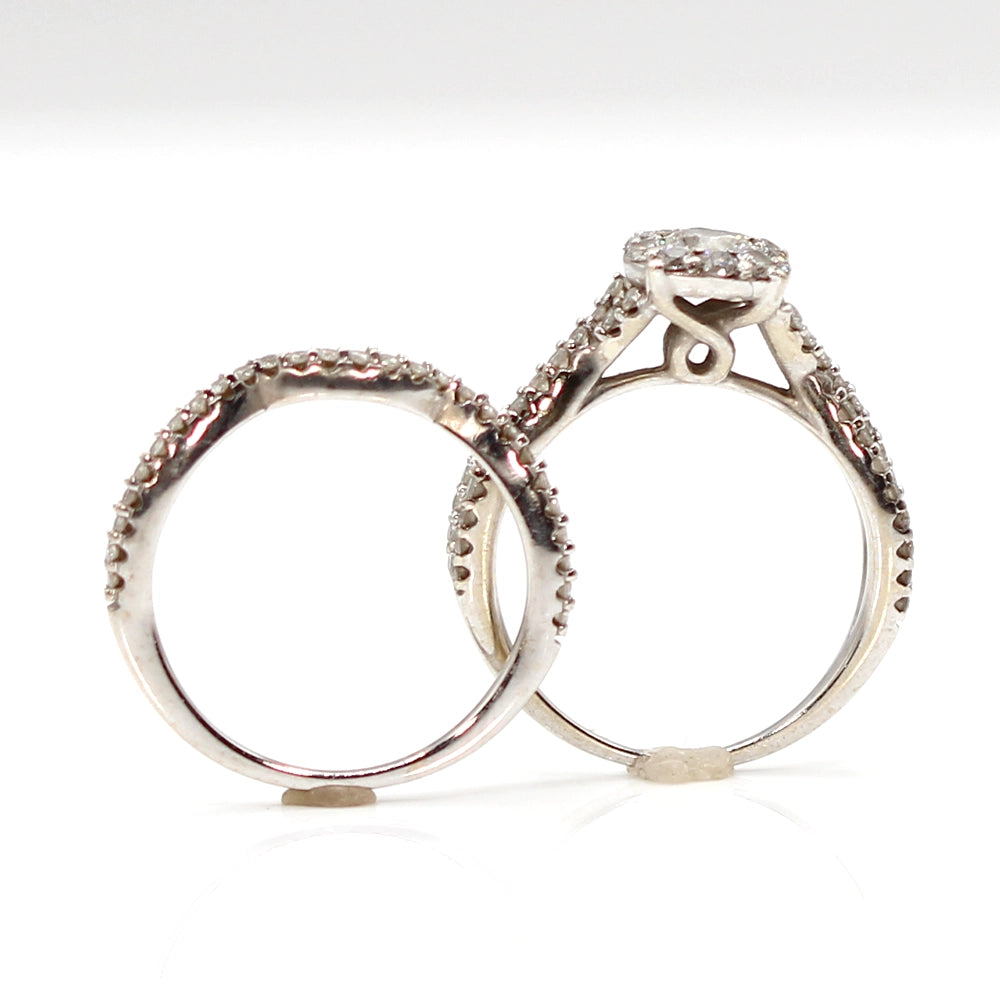 14K White Gold and Diamond Wedding Ring Set SIZE 5.25