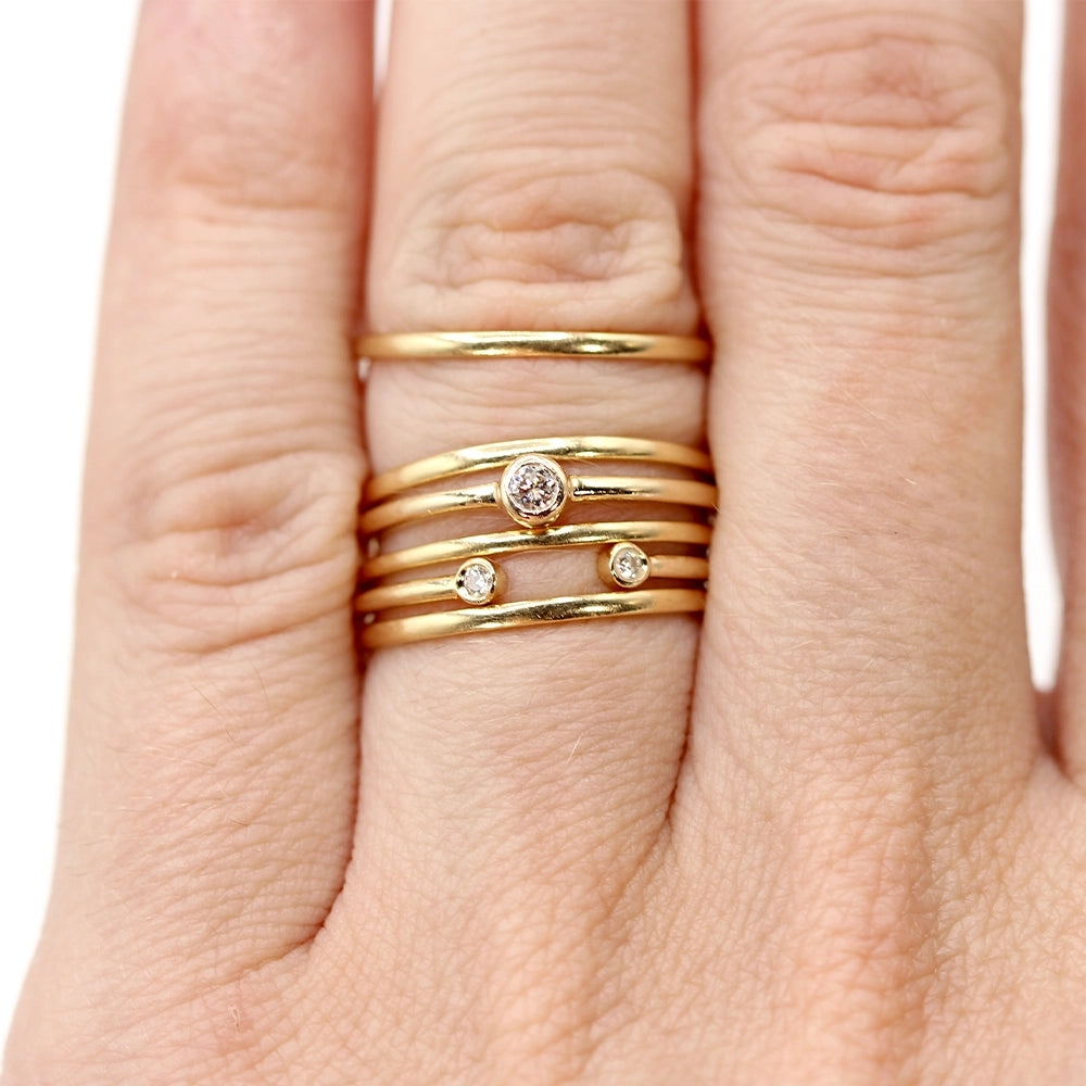 Set of Two Mejuri 14K Yellow Gold and Diamond Stacking Rings SIZE 6