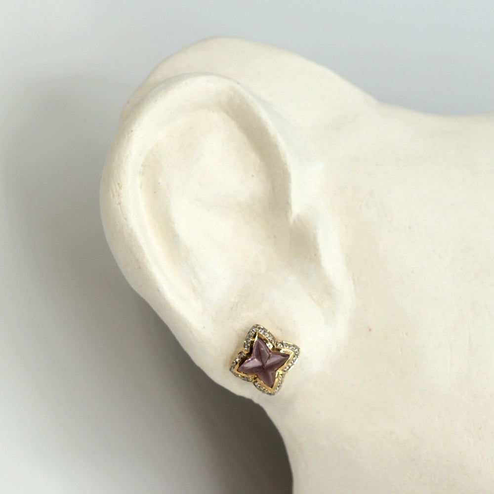 Special Cut Amethyst Stud Earrings with 14K Yellow Gold and Diamonds