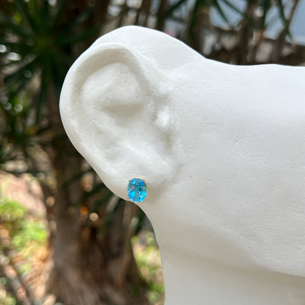 14K Yellow Gold Swiss Blue Topaz Stud Earrings