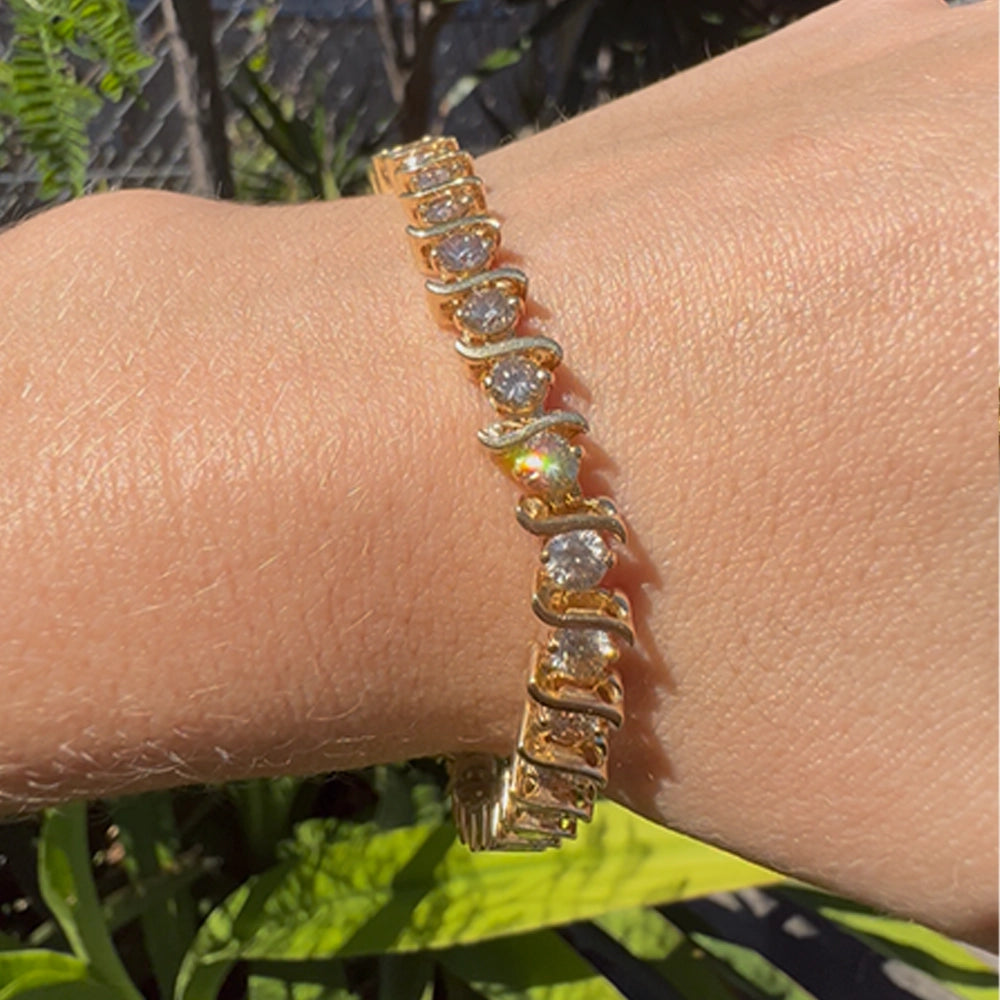 14K Yellow Gold and Champagne Diamond S Link Tennis Bracelet SIZE 7.25