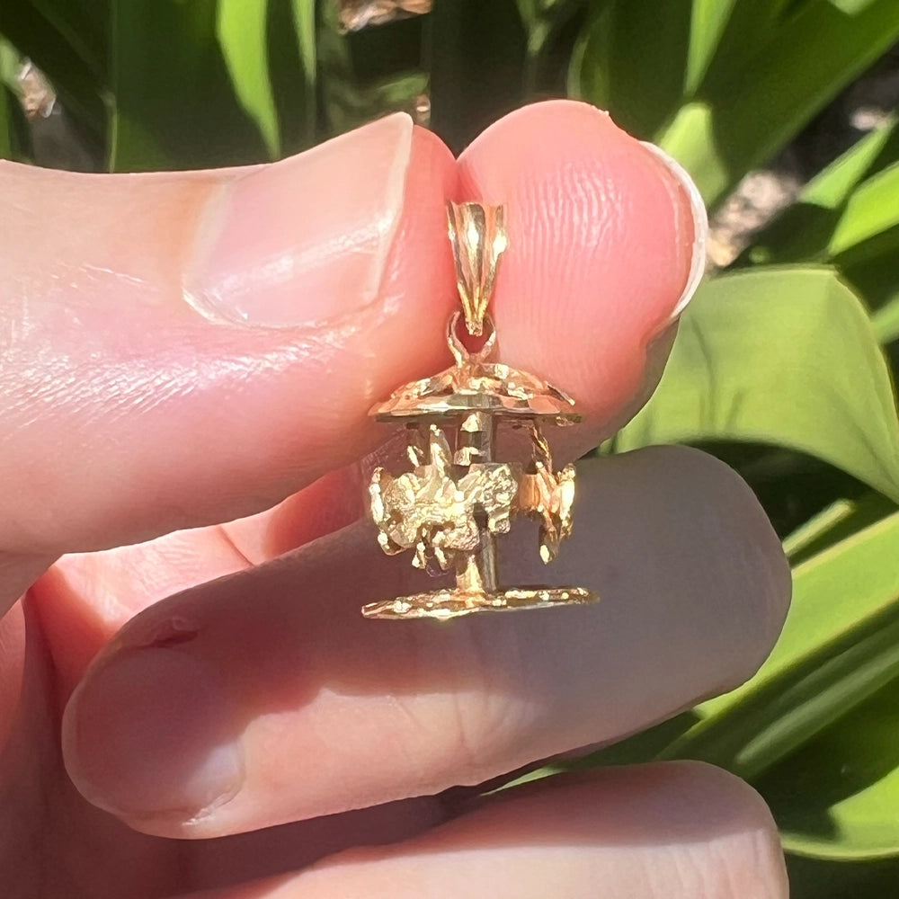 14K Yellow Gold Rotating Carousel Pendant