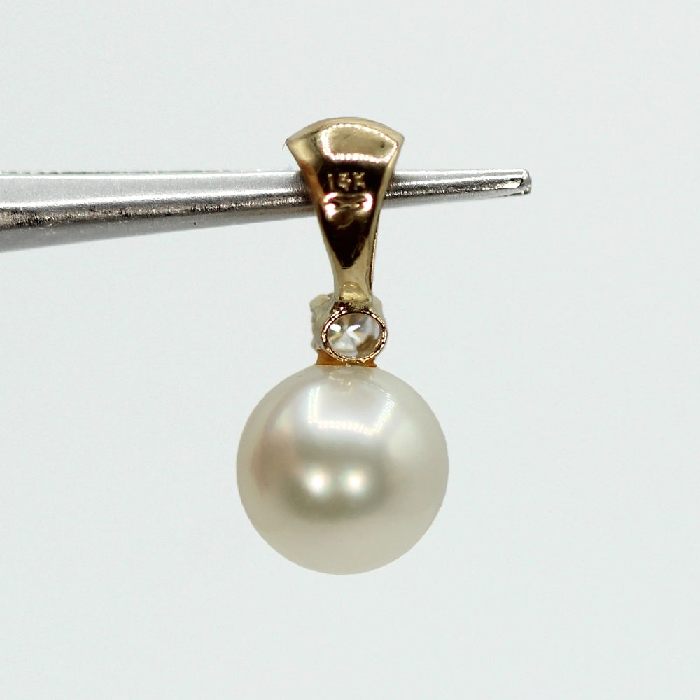 14K Yellow Gold Cultured Pearl and Diamond Pendant