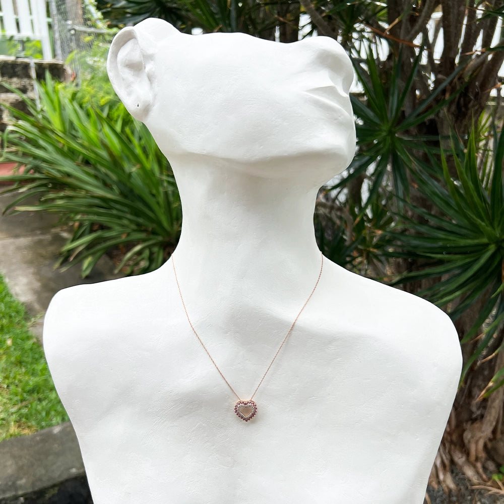 14K Rose Gold Diamond and Pink Tourmaline Heart Pendant with Chain