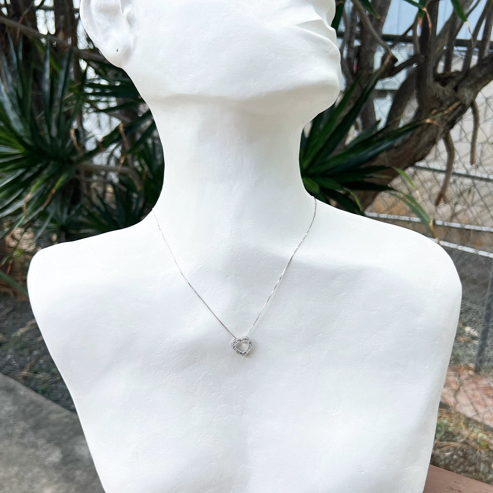 14K White Gold and Diamond Heart Pendant with 18 inch Box Chain