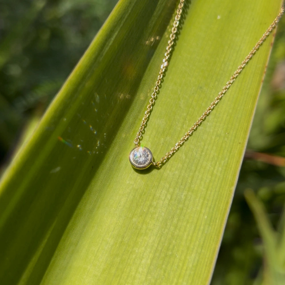 14K Yellow Gold and SI2 Diamond Harry Winston Style Station Necklace