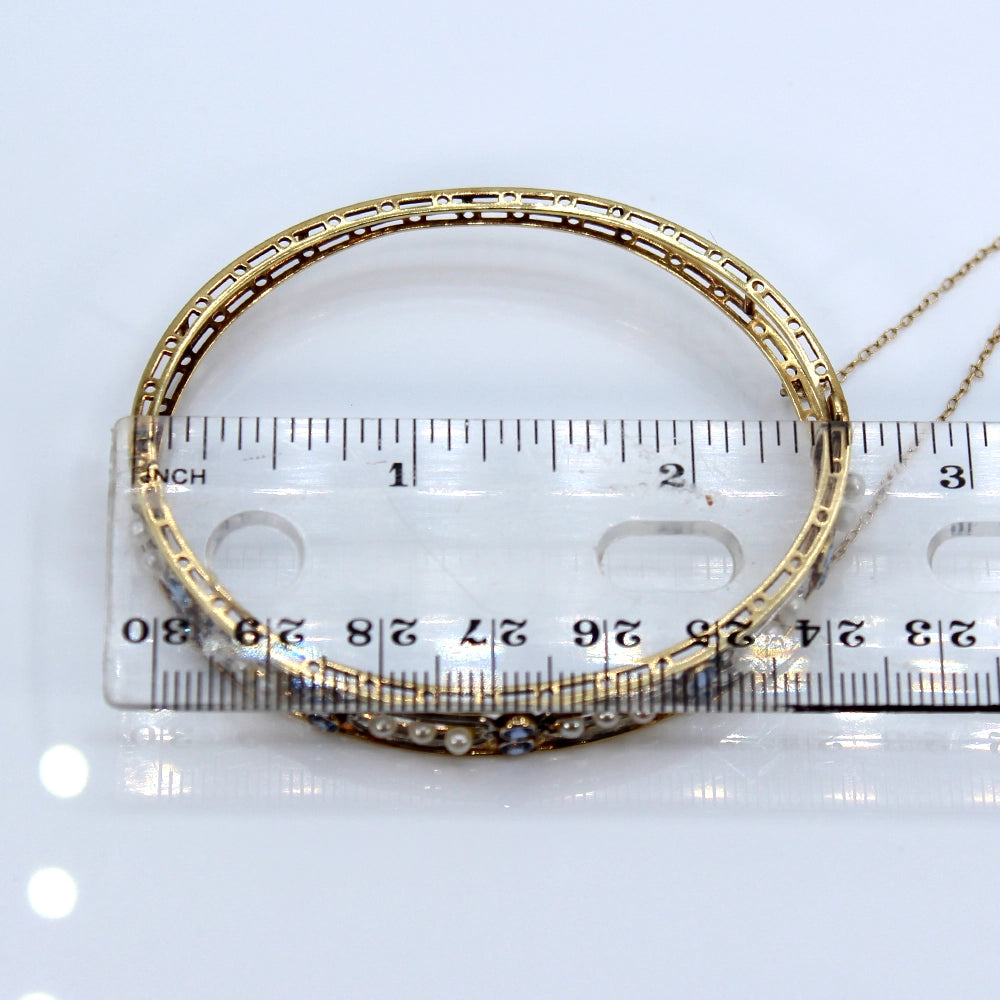 Antique 14K Yellow Gold Pearl and Sapphire Bracelet SIZE 7