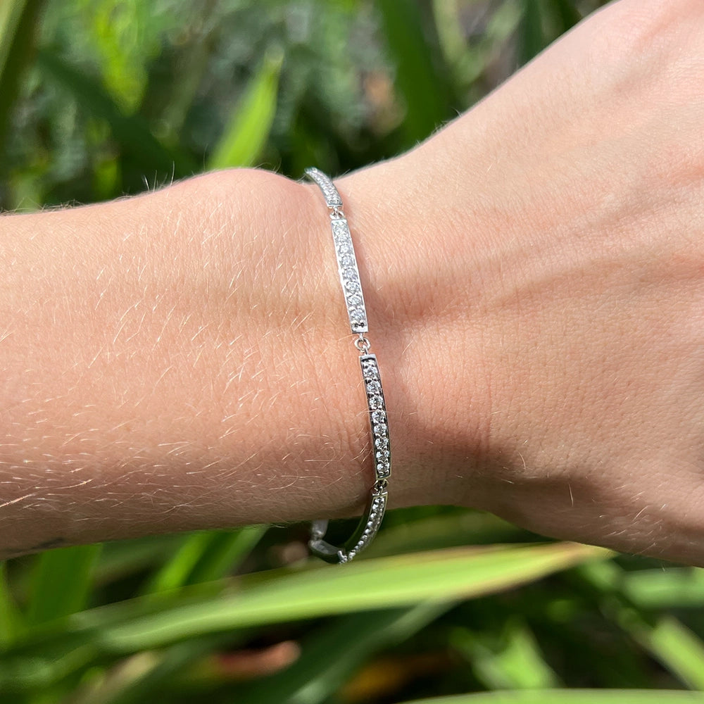 14K White Gold Bar Link Bracelet SIZE 7