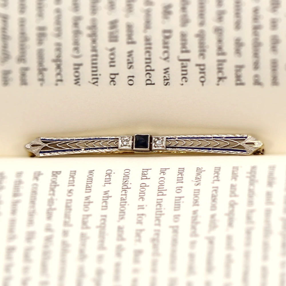Vintage 14K Gold Sapphire and Diamond Bar Pin