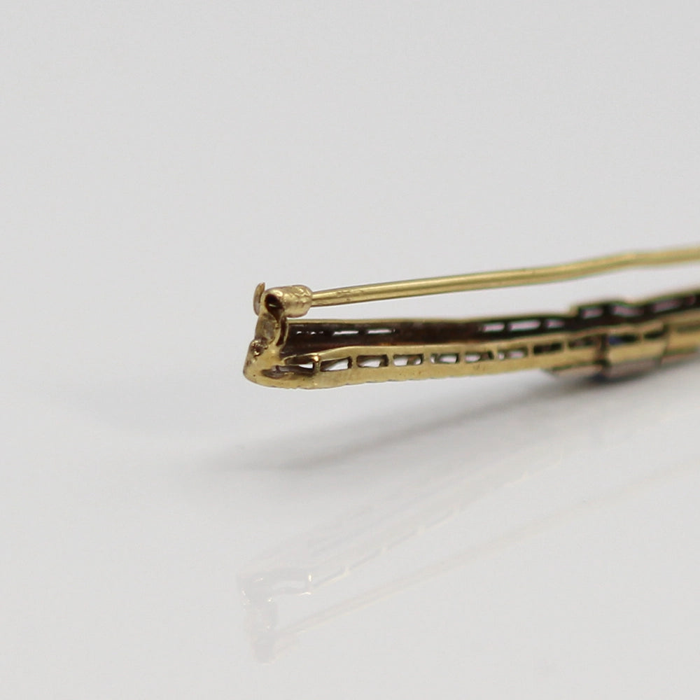 Vintage 14K Gold Sapphire and Diamond Bar Pin