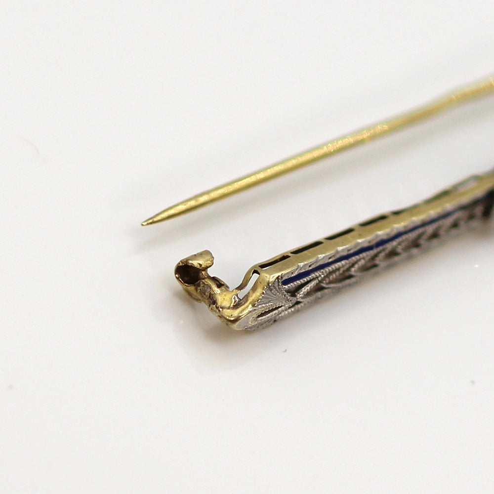 Vintage 14K Gold Sapphire and Diamond Bar Pin