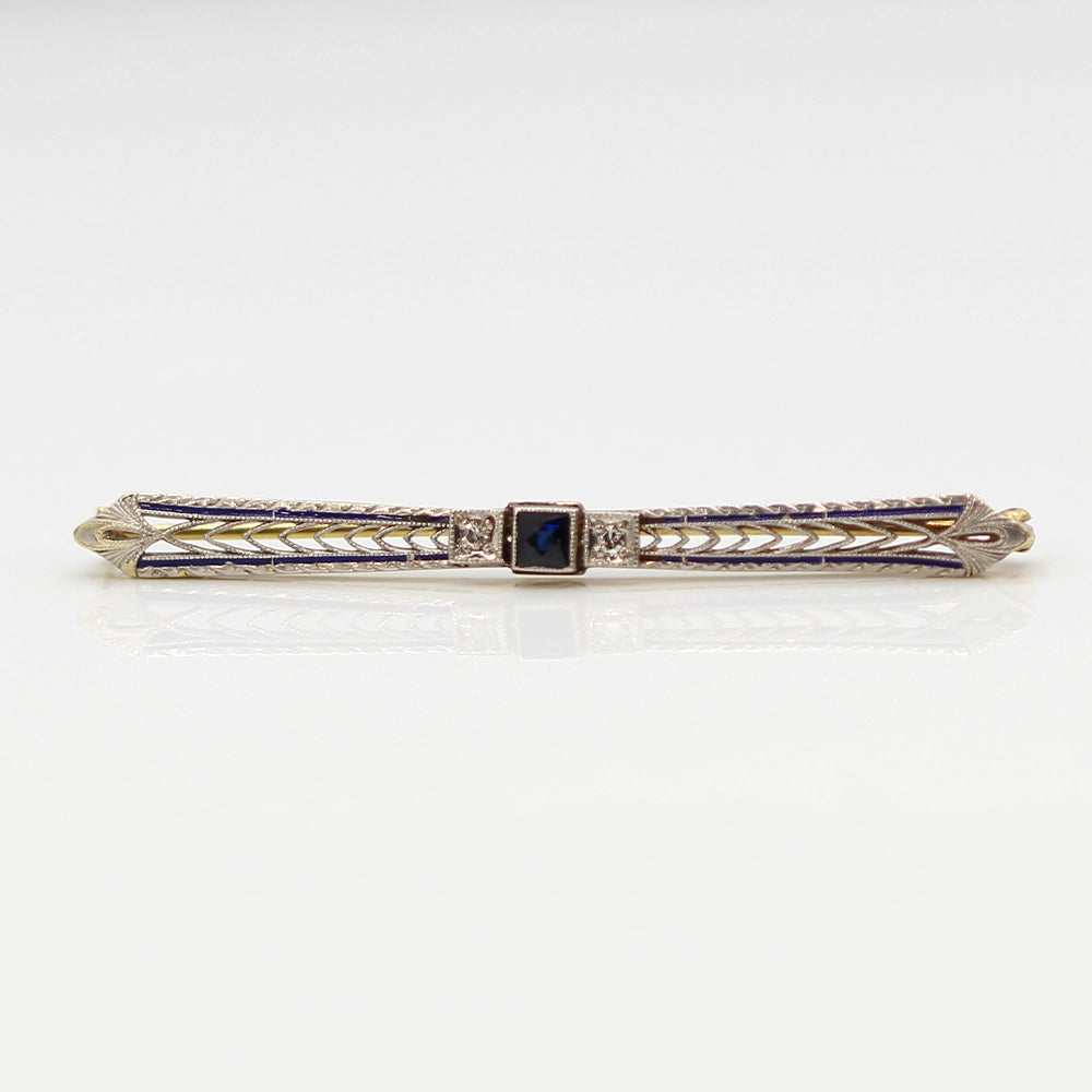 Vintage 14K Gold Sapphire and Diamond Bar Pin