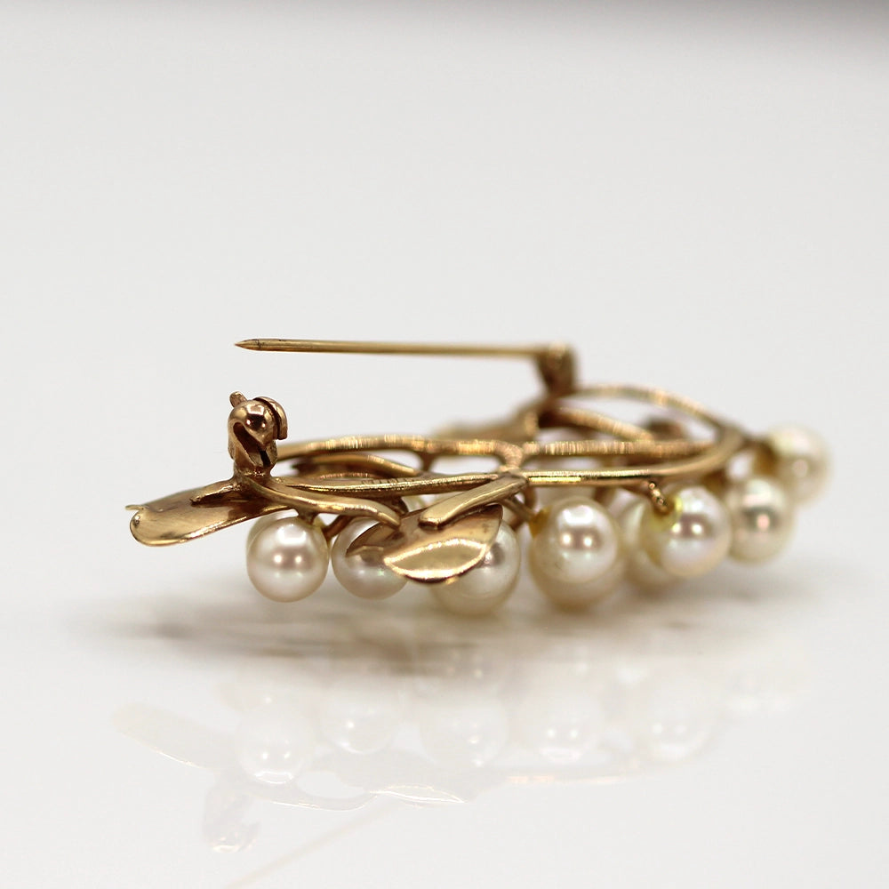 Ming’s Hawai’i 14K Yellow Gold and Pearl Cluster Leaf Brooch