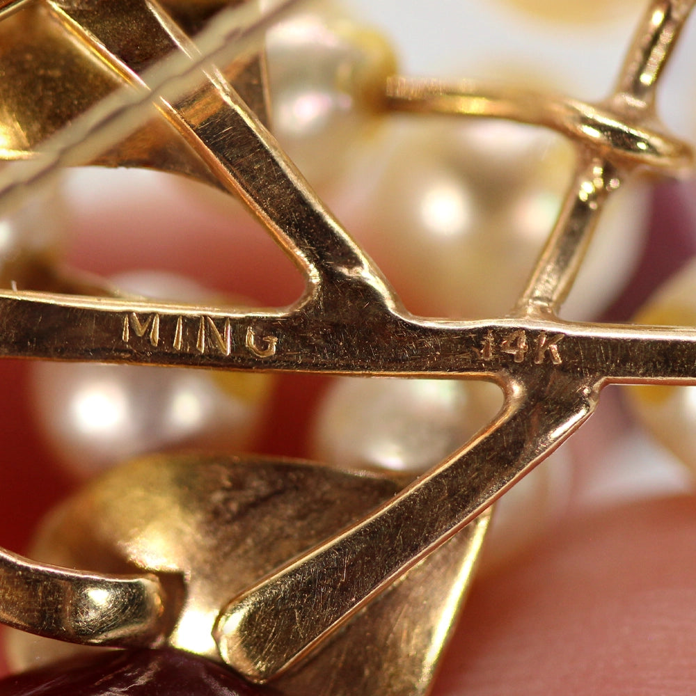 Ming’s Hawai’i 14K Yellow Gold and Pearl Cluster Leaf Brooch
