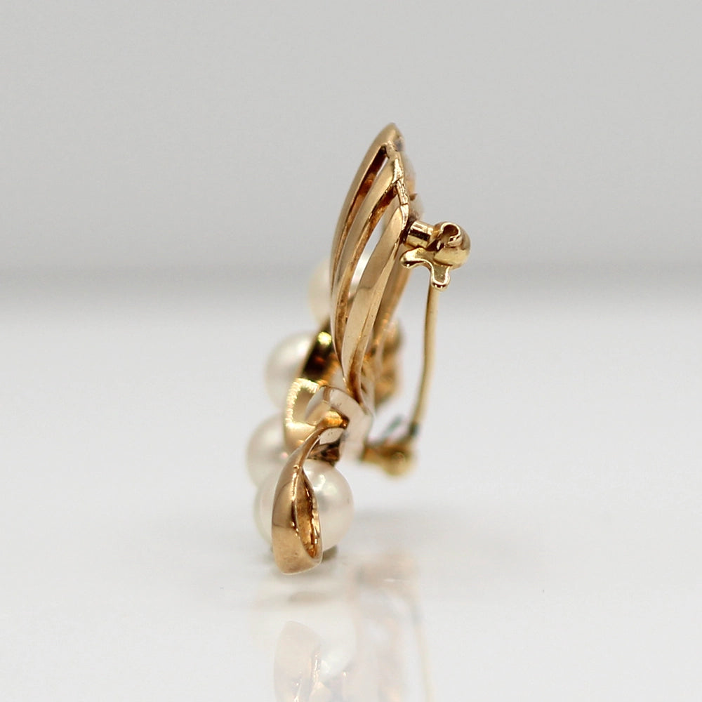 Mikimoto Pearl and 14K Yellow Gold Ribbon Brooch