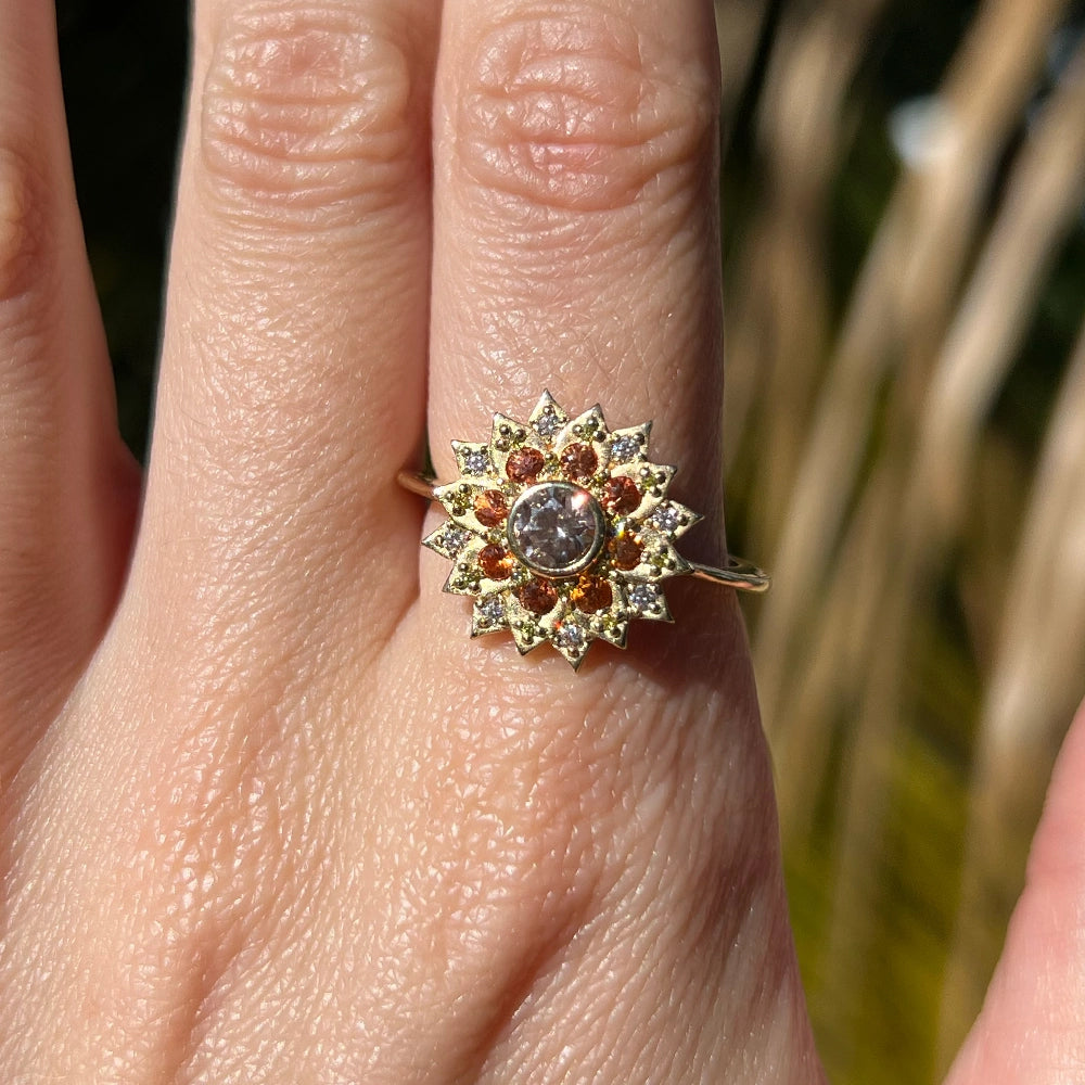 14K Yellow Gold 'Sun and Compass' Stacking Ring Set SIZE 9