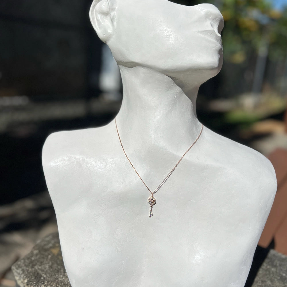 18K Rose Gold and Diamond Skeleton Key Pendant with 18 inch Chain