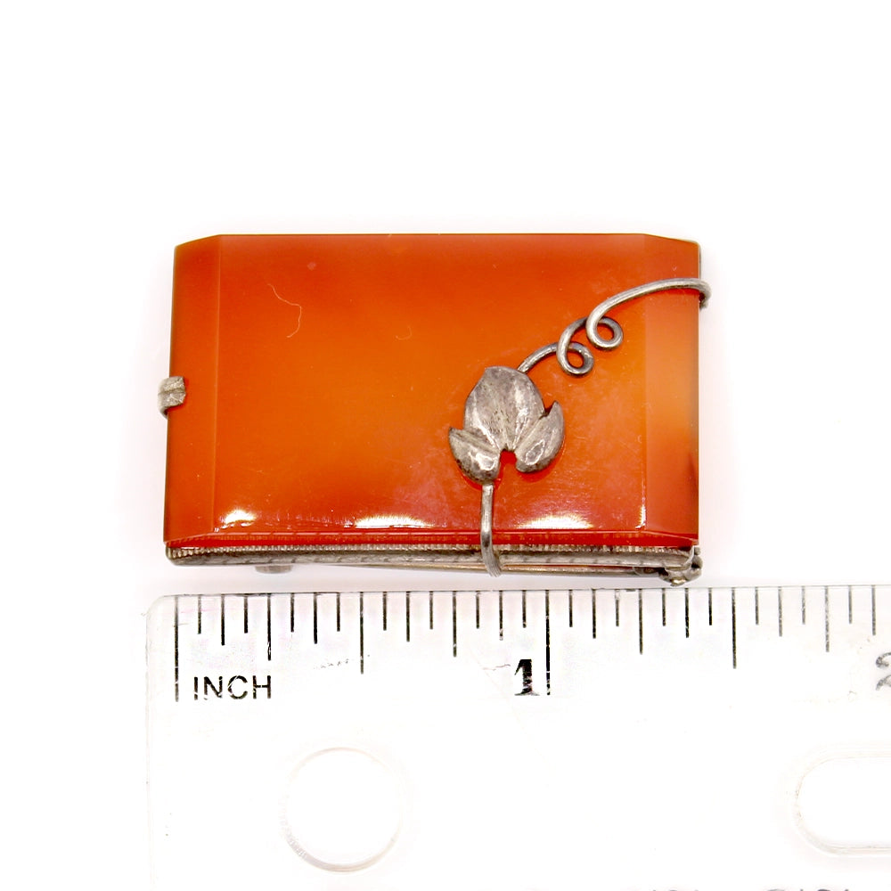 Antique Carnelian and Silver Leaf Brooch