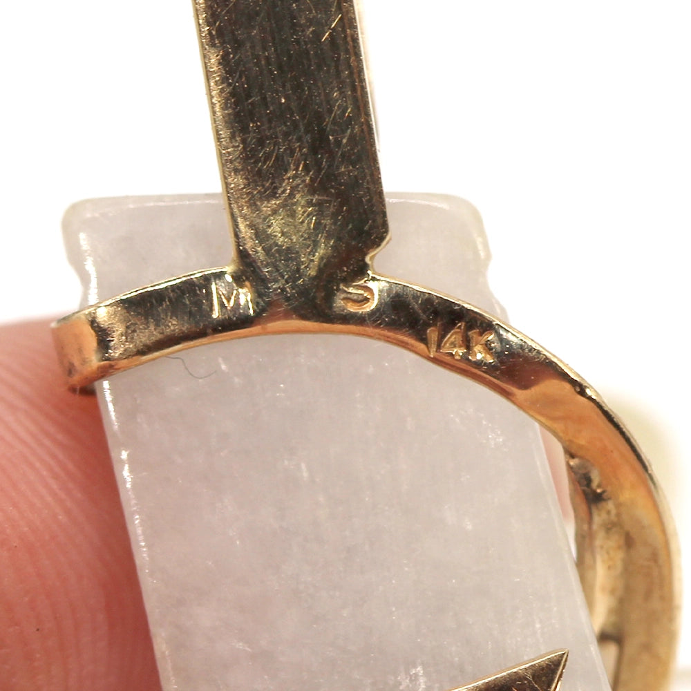 Vintage Ming’s 14K Yellow Gold Gray Jade and Pearl Bamboo Pendant