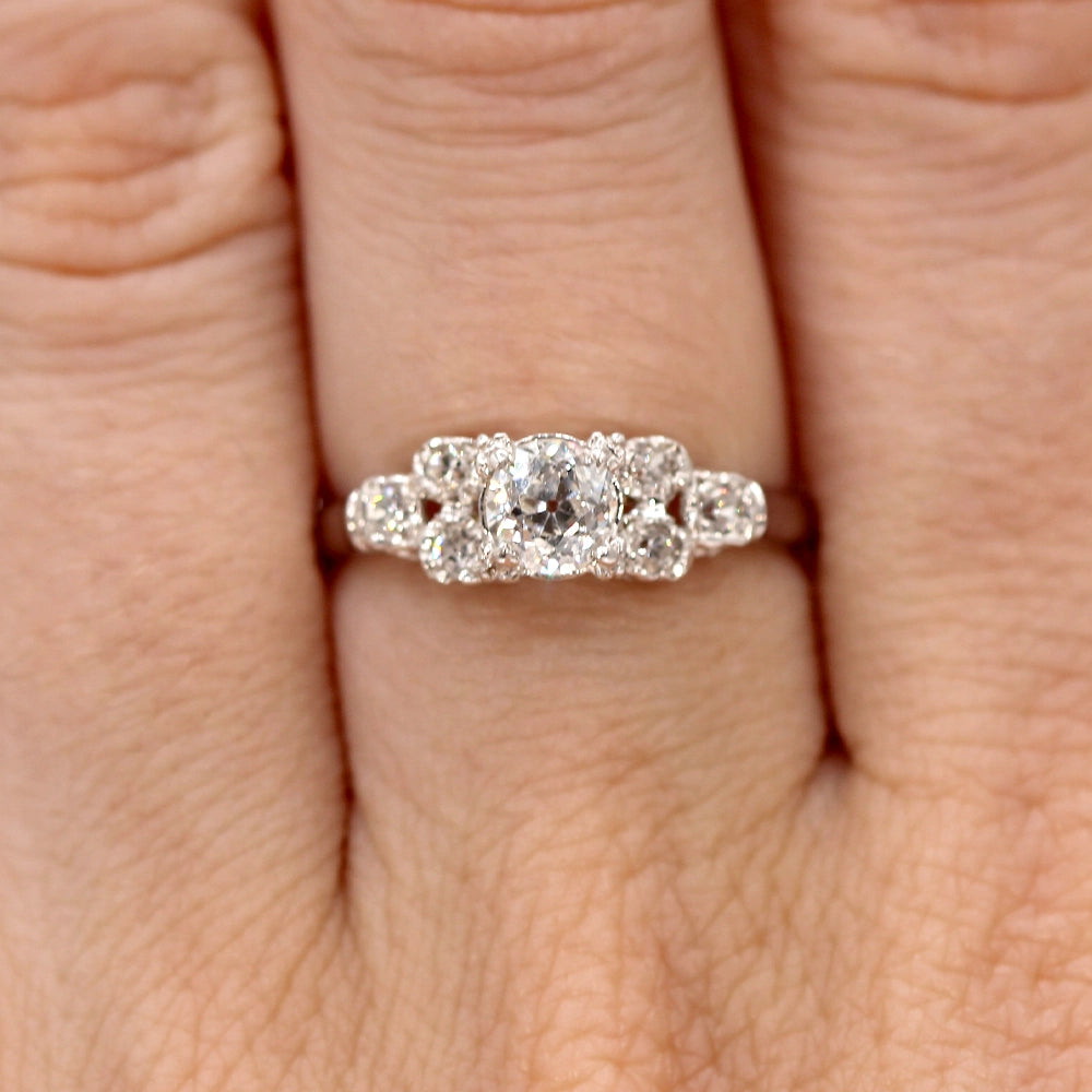 Antique Old European Cut Diamond and 14K White Gold Ring SIZE 7.5