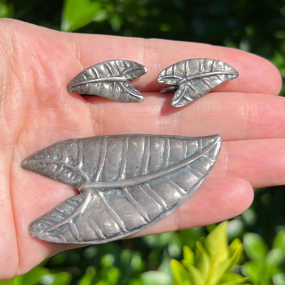 Ming’s Vintage Sterling Silver Kalo Leaf Earrings and Brooch Set