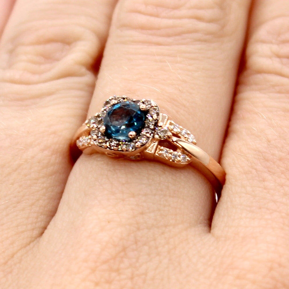 Le Vian London Blue Topaz and Diamond Ring in 14K Rose Gold SIZE 7