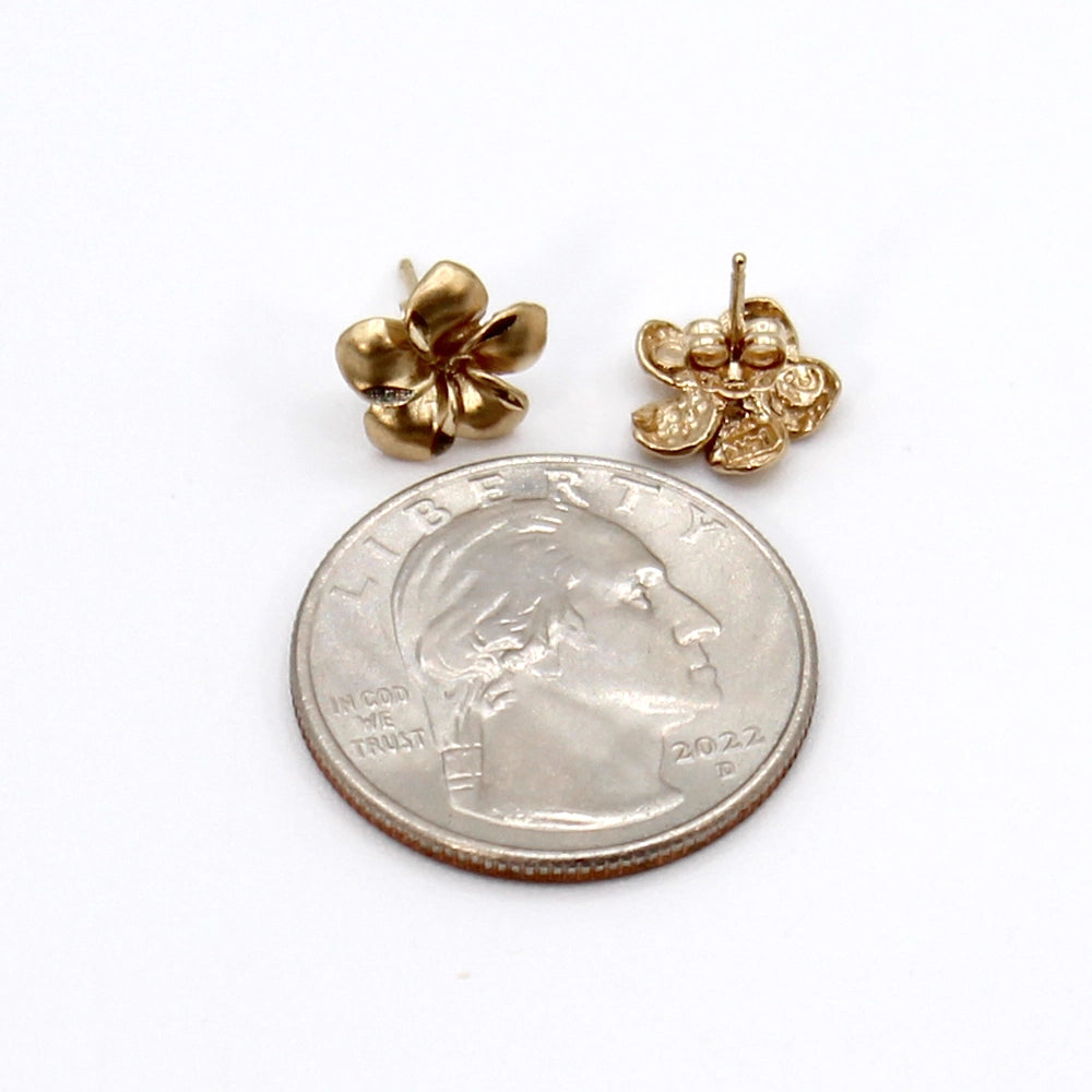 14K Yellow Gold Plumeria Stud Earrings