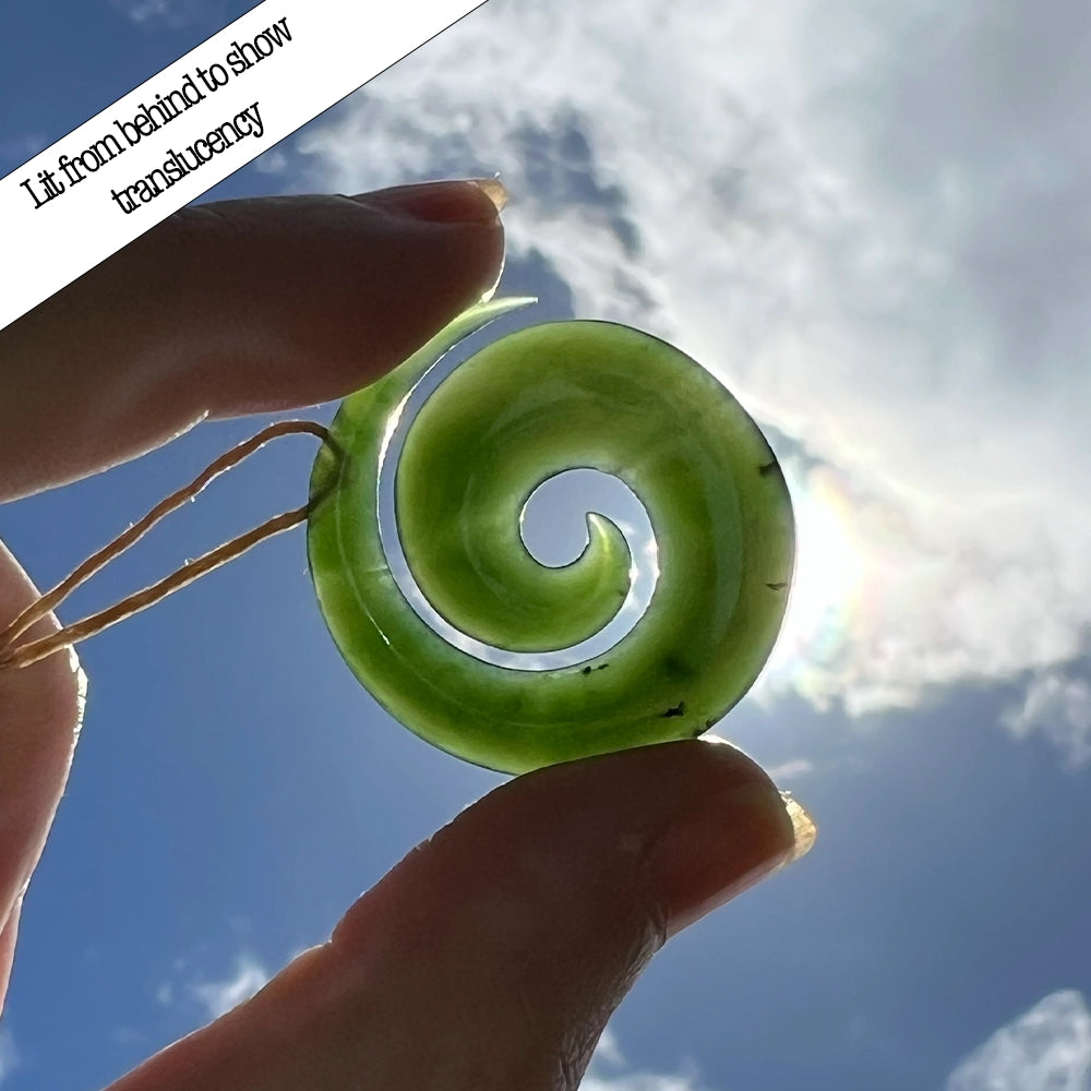 New Zealand Green Jade Koru Fern Pendant with Adjustable Hemp Cord