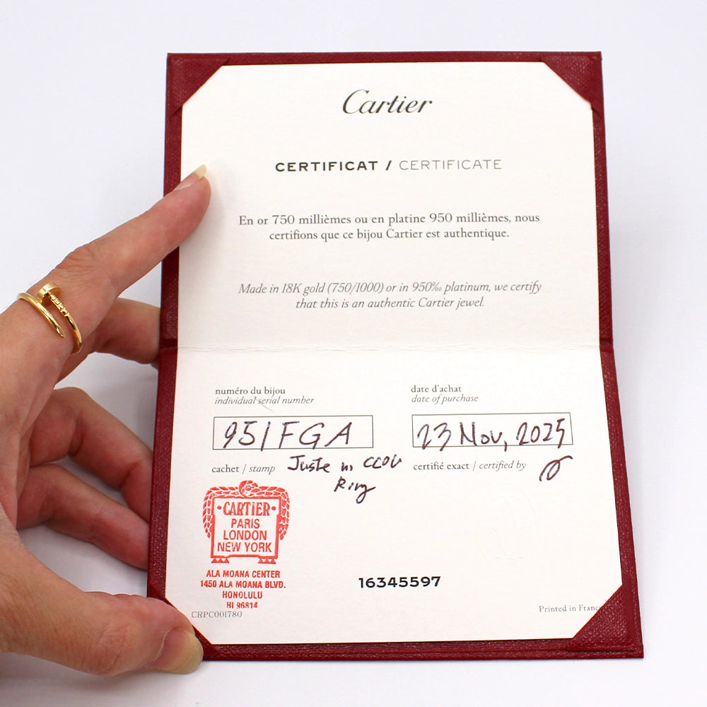 Cartier 18K Yellow Gold Small Juste Un Clou Ring Size 52 with Docs and Box