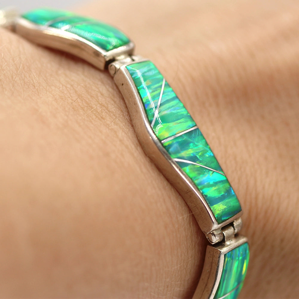 Silver and Opal Wave Bracelet SIZE 7