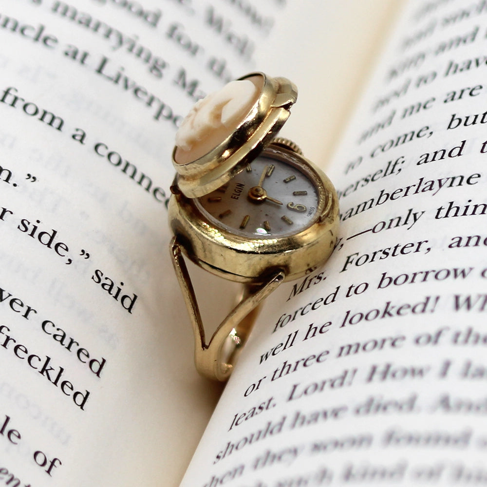 Vintage Elgin 10K Yellow Gold Watch and Cameo Ring SIZE 6