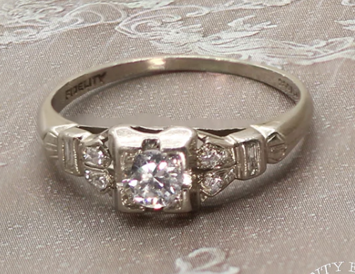 Vintage Art Deco Platinum and Diamond Ring SIZE 6.5