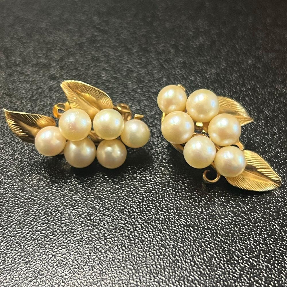 Ming’s 14K Yellow Gold and Cultured Pearl Cluster Clip On Earrings