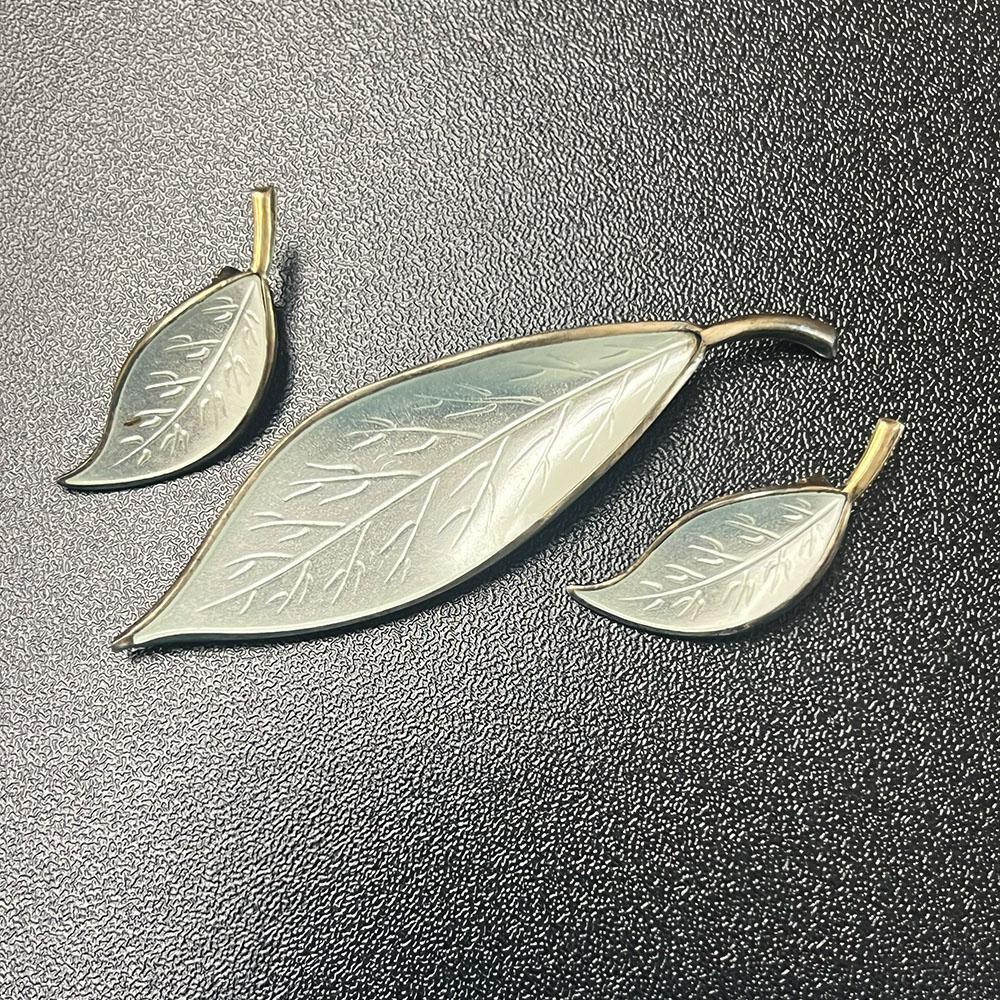 David Andersen Norway Sterling Silver Leaf Brooch and Earring Set