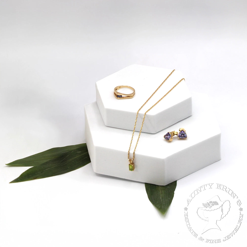 14K Yellow Gold Trillion Cut Lavender CZ Stud Earrings