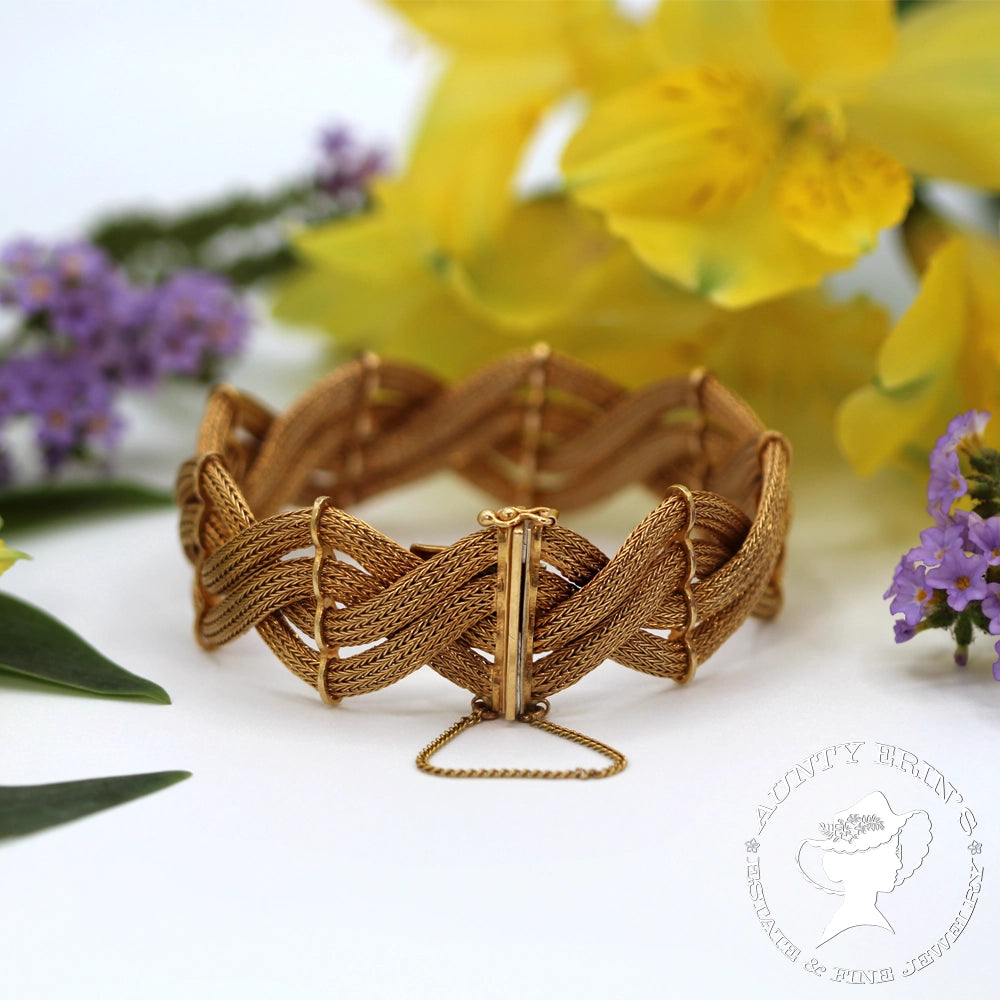 18K Yellow Gold Woven Mesh Bracelet
