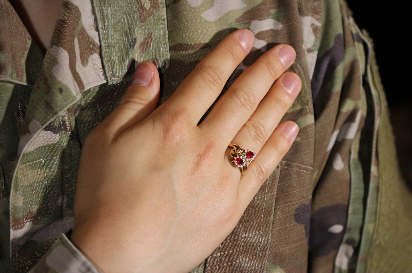 14K Yellow Gold Ruby and Diamond Flower Ring SIZE 7.25