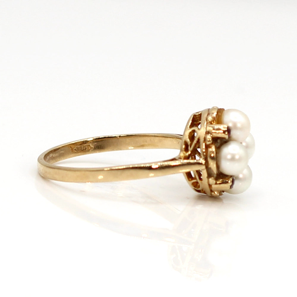 Vintage 9K Yellow Gold Cultured Pearl and Garnet Ring SIZE 8.5