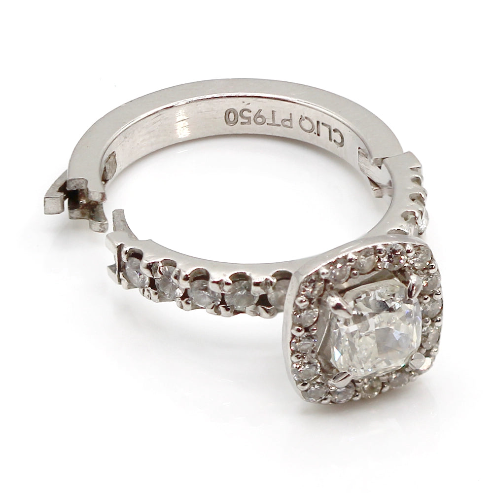 Vintage Platinum and Diamond Halo Ring SIZE 4.5 with Open Shank